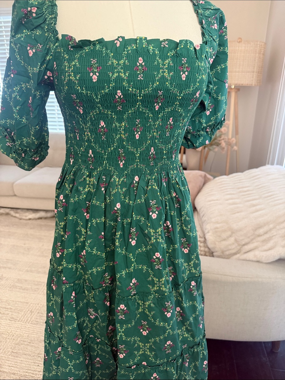 Hill House Green Floral Midi Dress - Picture 2 of 3